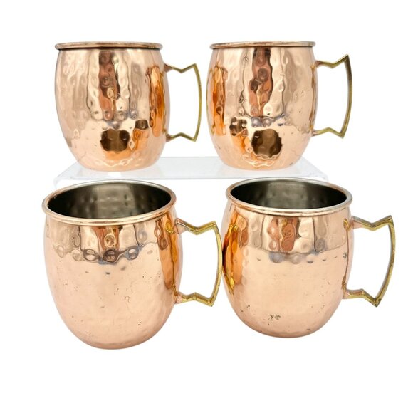 Nordstrom At Home Set Of 4 Hammered Copper Mule Mugs With Brass Handles 16 Oz - Picture 1 of 4